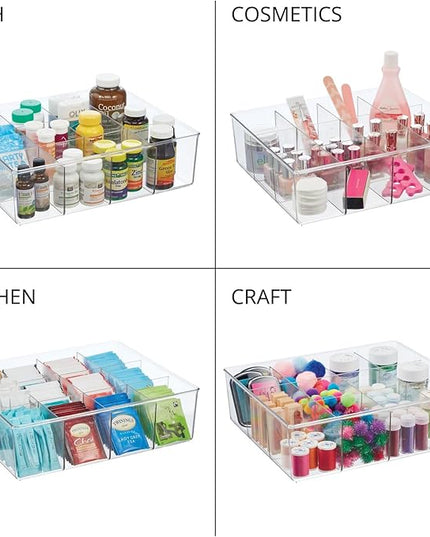 mDesign Plastic 12 Compartment Divided Drawer and Closet Storage Bin - Organizer for Scarves, Socks, Ties Bras, and Underwear - Dress Drawer Organizer, Shelf Organization - Clear