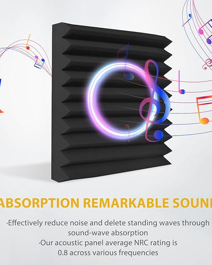 24 Pack Acoustic Foam Panels 1" x 12" x 12" Sound Proof Foam Panles Saiqiang Soundproofing Noise Absorbing Wedge Black Panels for Wall Studio Foams with Double-Side Adhesive