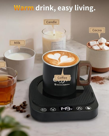 Anbanglin Smart Coffee Mug Warmer, 50W Fast Heating Coffee Warmer for Desk with 5 Temperature Control & 2-12H Auto Shut Off, Electric Large Panel Cup Warmer for Milk, Beverage, Candle, Matte Black