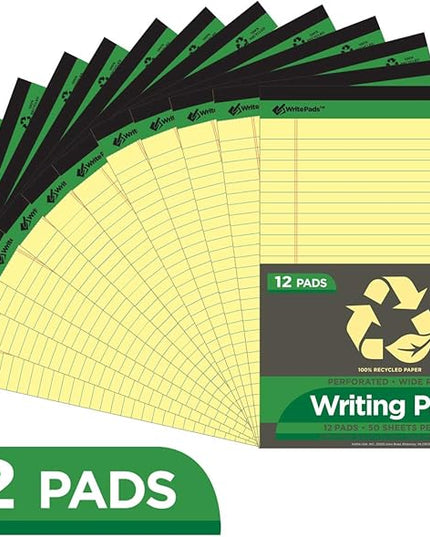 KAISA Legal Pad Writing Pads, 5"x8" Legal Ruled, 8.5"x11.75" Wide Ruled, 56GSM Paper Notepads, 12pads (Canary 24pad, 8.5x11.75inch)