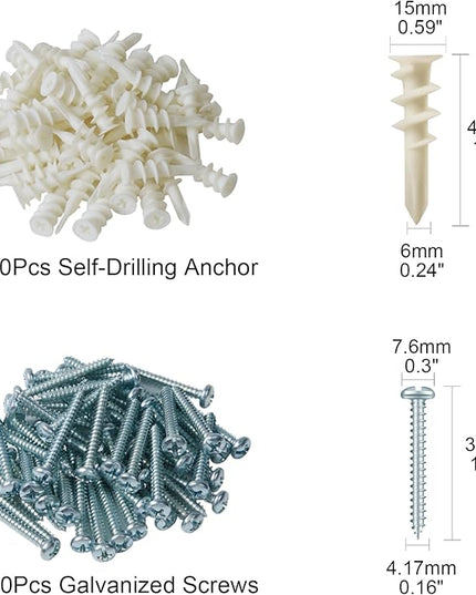 KURUI Wall Hanging Kit for Wall Art Decor Frame Curtain Rods, 140Pcs Heavy Duty Drywall Anchors Substitute Picture Hanging Nails, 70 Dry Wall Anchor and 70 8 x 1-1/4'' Screws, 75Lb Picture Hangers