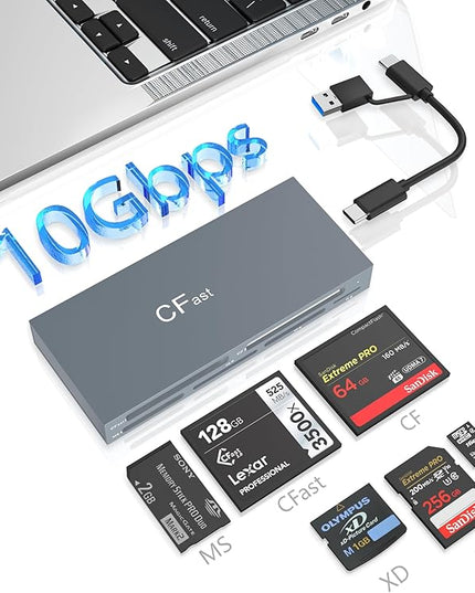 CFast Card Reader Memory Stick Pro Duo Adapter, USB C CFast 2.0 Card Reader for CFast/SD/TF/MS/XD/CF CompactFlash Card, XD Card Reader USB C USB 3.0 Connector Read 6 Cards Simultaneously