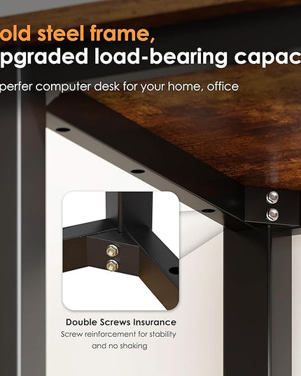 Need Computer Desk, 47 inch Home Office Desk, Modern Simple Style Home Office Gaming Desk, Basic Writing Table for Study Student, Black Metal Frame, Rustic Brown
