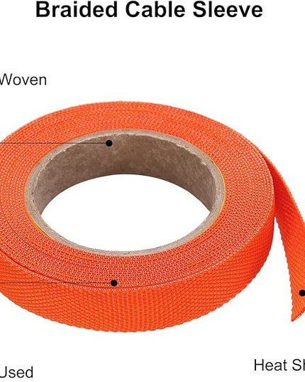 MECCANIXITY Braided Cable Sleeves Heat Shrinkable Fabric Sleeving, 3/8" 16ft Orange 2:1 Ratio Heat Shrinkable Cord Protector for Harness Cable, Network Cable Protection, Cable Management