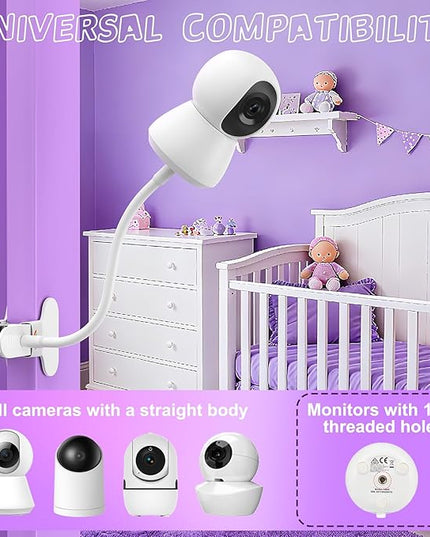 Baby Monitor Mount - Universal Adjustable Monitor Flex Stand for Hello Baby, Nanit Pro, Infant Optics, VTech & Most Baby Monitors - Detachable Arm Camera Clip Mount with Cute Stickers for Crib