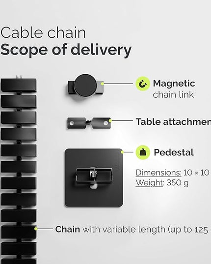 VALU Cable Management Spine – 49 Inch Cable Organizer for Standing & Fixed Desks – Sturdy & Flexible with Magnetic Link – Cord Management System Under Desk with Steel Base & Non-Slip Pads