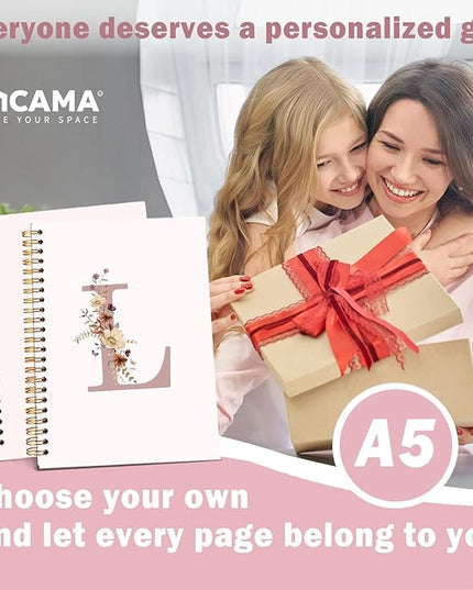 Lacama Pink Initial Letter L Notebook Journal, Trendy Wildflower Personalized Spiral Notebook, Customized Monogrammed Gifts, Birthday Gifts for Women, School Supplies, Office Supplie 5.5x8.3