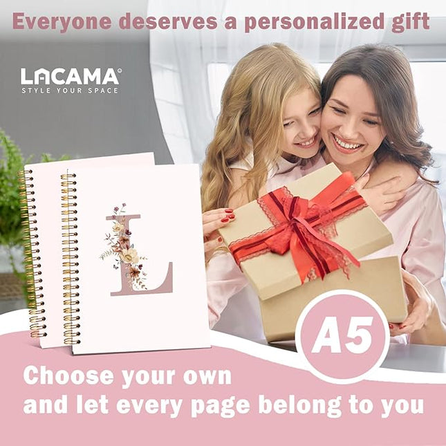Lacama Pink Initial Letter L Notebook Journal, Trendy Wildflower Personalized Spiral Notebook, Customized Monogrammed Gifts, Birthday Gifts for Women, School Supplies, Office Supplie 5.5x8.3