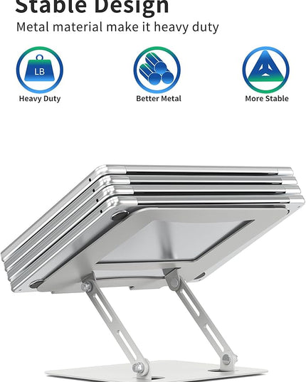 SOUNDANCE Laptop Stand for Desk with Stable Heavy Base, Adjustable Height Multi-Angle, Ergonomic Metal Riser Holder, Foldable Mount Elevator, Compatible with 10 to 15.6 Inches PC Computer, Silver