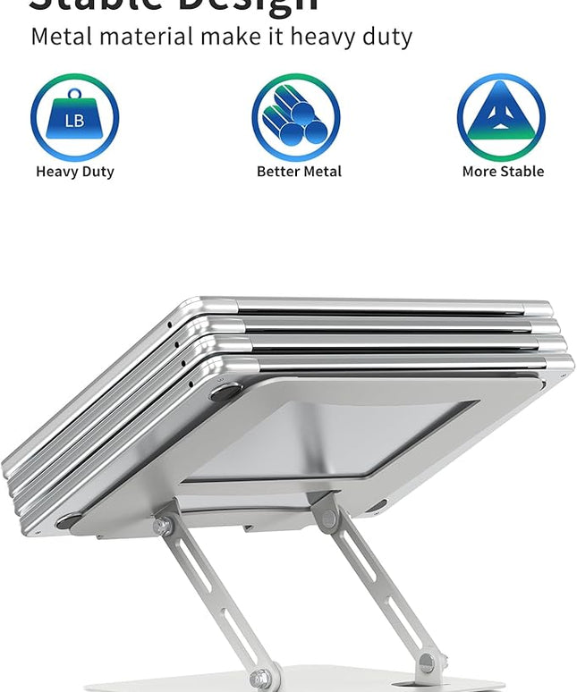 SOUNDANCE Laptop Stand for Desk with Stable Heavy Base, Adjustable Height Multi-Angle, Ergonomic Metal Riser Holder, Foldable Mount Elevator, Compatible with 10 to 15.6 Inches PC Computer, Silver