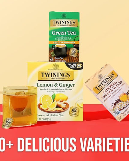 Twinings Decaffeinated Green Tea Individually Wrapped Bags, 20 Count (Pack of 6), Smooth Flavour, Enticing Aroma, Enjoy Hot or Iced, 120 Teabags