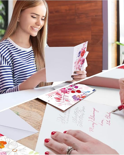 FUHITIM 48 Pack Blank Cards and Envelopes, Watercolor Flowers Blank Greeting Cards, Blank Cards for All Occasion