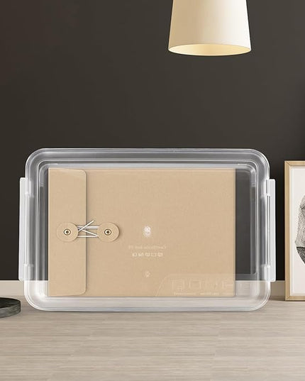 Transparent Document Storage Box with Snap-tight Lid Wear-resistant File Organizer for Home Office Large Clear File Box for Document and Paper Storage Desktop Filing