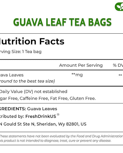 FreshDrinkUS, Premium 135 Guava Leaf Tea Bags, Handmade, From Great Origin, 100% Natural and Pure. Guava Tea, Loose Leaf Herbal Tea. No Sugar/Caffeine/Gluten, Vegan.