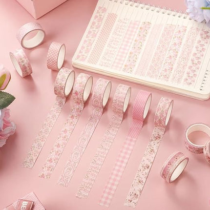 YooNotee 12 Rolls Watercolor Floral Washi Tape Set 15 mm Vintage Flower Decorative Masking Tape for Arts DIY Craft Scrapbook Envelope Party Supplies Gift Wrapping(Pastel Pink,Tea Party)