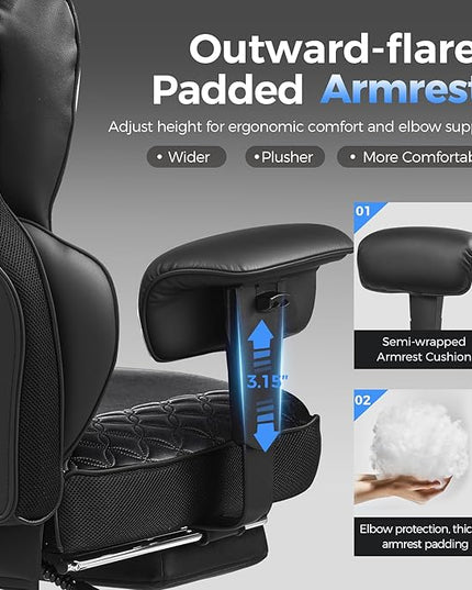 COMHOMA Big and Tall Office Chair 400LBS Heavy Duty Gaming Chair with Deluxe Embossing Leather High Back Wider Ergonomic Computer Chair with Foot Rest 150°Reclining Pocket Spring Lumbar Support