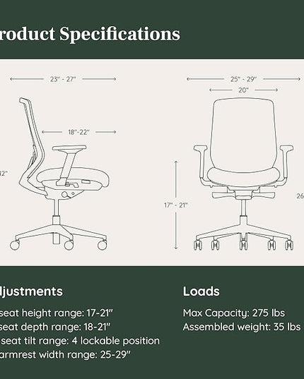 Branch Ergonomic Chair - A Versatile Desk Chair with Adjustable Lumbar Support, Breathable Mesh Backrest, and Smooth Wheels - Experience Optimal Comfort and Support - Pebble - White