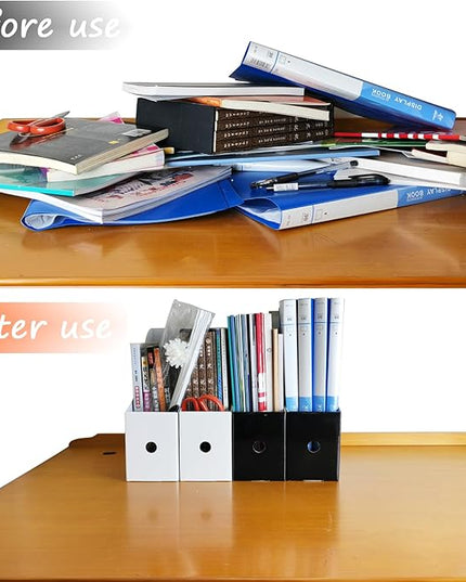 Limitliho 24 Pack Cardboard Magazine Holder, Magazine File Holder for Home, Office, Desk, 10.6'' H×10.2'' L ×3.5''W Magazine Storage Box (12 Pack White and 12 Pack Black)