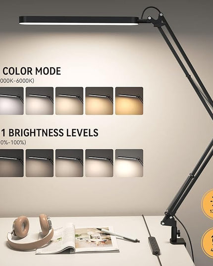 SKYLEO Desk Lamp for Home Office, Eye Comfortable LED Desk Light for Long Hours, Adjustable Swing Arm with Memory Function, Black