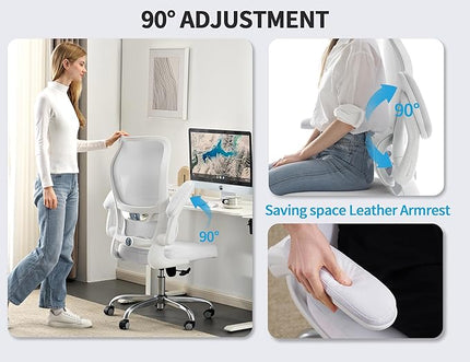 TRALT Ergonomic Office Chair - Desk Chair with Wave High Back Adjustable Lumbar Support Computer Chair - Gaming Chairs Mesh Backrest and PU Leather Seat for Home Reading Chairs to Adults(White)