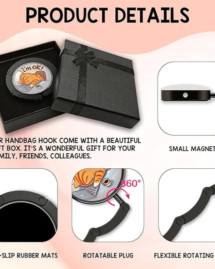 YAZMEEN Working Cat Foldable Purse Hook for Table, I'm Ok, Women's Handbag Hanger Holder, Portable Purse Table Hanger, Funny Desk Hook Gifts for Women Employee Colleague Friend Boss Lady Cat Lovers