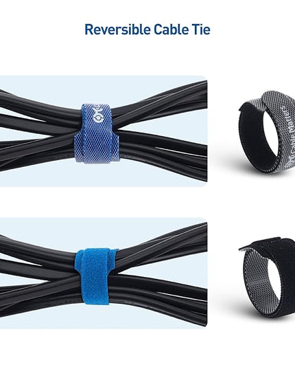 Cable Matters 100-Pack Hook-and-Loop Reusable Cable Ties, Sizes 4", 6", 8" with 42 lbs Tensile Strength - Multi-Color Cable Straps, Cord Organizers, Cord Management Ties