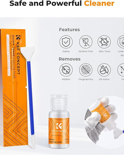 K&F CONCEPT 2-1 24mm Full Frame Sensor Cleaning Swab, Viewfinder Cleaning Swab, with 20ml Sensor Cleaner, DSLR Camera CMOS and CCD Sensor Cleaning Swab Kits Compatible with Nikon Sony Canon Camera