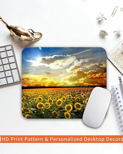 Square Mouse Pad Sunflower, Personalized Premium-Textured Custom Mouse Mat Design, Washable Mousepad Cloth, Non-Slip Rubber Base Computer Mouse Pads for Wireless Mouse