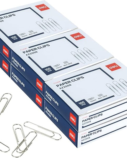 Deli #1 Nonskid Paper Clips, 600 Medium Paper Clips, 6 Boxes of 100 Each, Silver