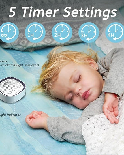 iEasy Sleep White Noise Sound Machines with 30 Soothing Sounds 3.5 mm Headphone Jack 5 Timer Settings 32 Precise Volume Memory Function Compact Design Ideal Gift