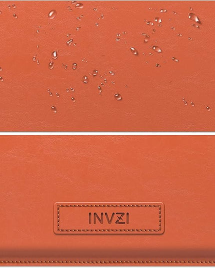 INVZI MacBook Sleeve, Vegan Leather Bag Compatible with 15”/16" MacBook Pro M3/M2/M1/Max 2024-2019, Compact Design with Invisible Stand (Saddle Brown)