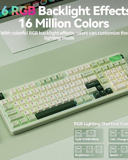 LEOBOG A98 - 96% Mechanical Keyboard Wireless Tri-Mode BT5.0/2.4GHz/USB-C, Creamy Keyboard with Number Pad, Gasket Structure Hot Swappable, RGB Backlit Green Gaming Keyboard with Knob for PC/Mac/Win