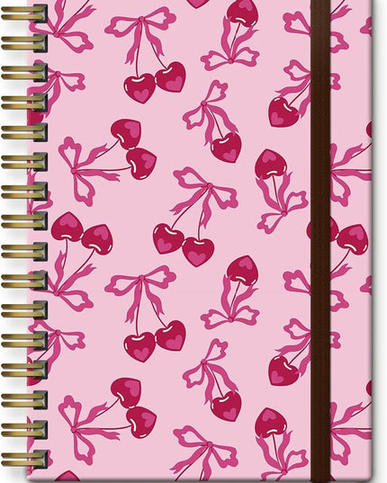 Spiral Journal Notebook, A5 Cute Notebooks for Women Men, College Ruled Hardcover Notebook for Work & Note Taking, 60 Pages Double-Wire Journals for Writing (Cute Pink Cherry Bow)