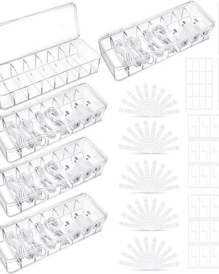 Cable Organizer Box with Lid, 5 Pcs Clear Cord Storage Organizer with 50 Cable Ties 108 Cable Labels, Charger Organizer for Office Desk Drawer Organizers and Accessories