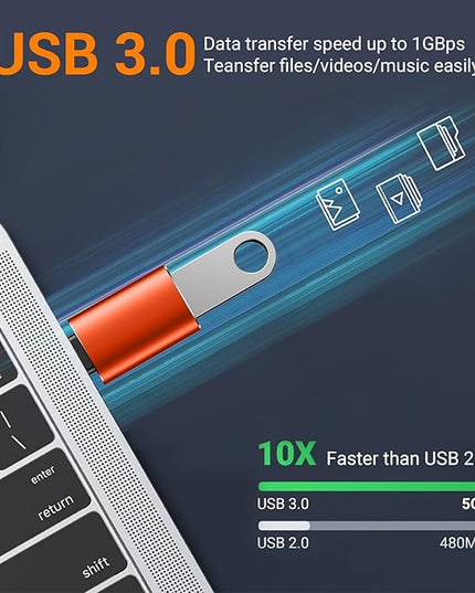 Temdan USB to USB C Adapter,Car Charger OTG Converter Compatible with MacBook Pro Air 2024,Samsung Notebook and More Type C,for iPhone 17 16 15 Air Plus Pro Max,OTG Adapters-Orange