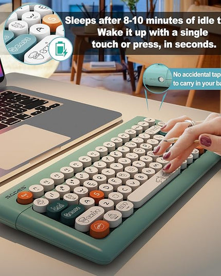 Wireless Bluetooth Keyboard for iPads Tablet Mac PC Laptop Desktop Smart Phone,Cute Typewriter Style Computer Keyboards with Round Raised Keycaps,Mini iPad Keyboard for Kids Girl Women-Blue Colorful
