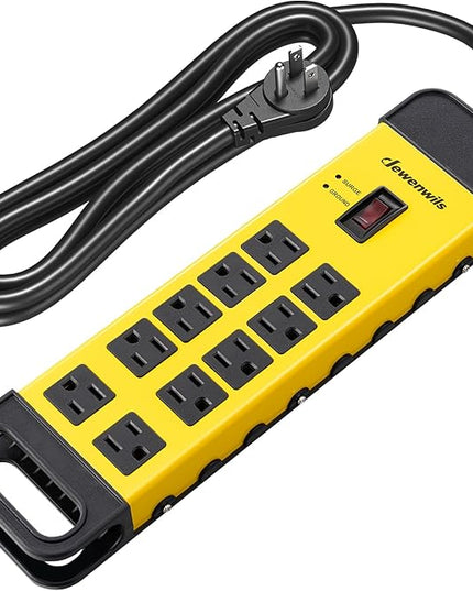 DEWENWILS 10-Outlet Metal Surge Protector Power Strip, UL Listed, 6Ft Cord Flat Plug, 15A Circuit Breaker, 14AWG 1440Joules, Heavy Duty Industrial Power Strip for Garage Workshop, Wall Mountable