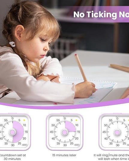InfPokid Visual Timer for Kids with Pause Function, 60 Minute Countdown Timer for Kids Desk Study, Teaching, Kitchen Cooking, Office Meetings, Time Management for ADHD (Purple)