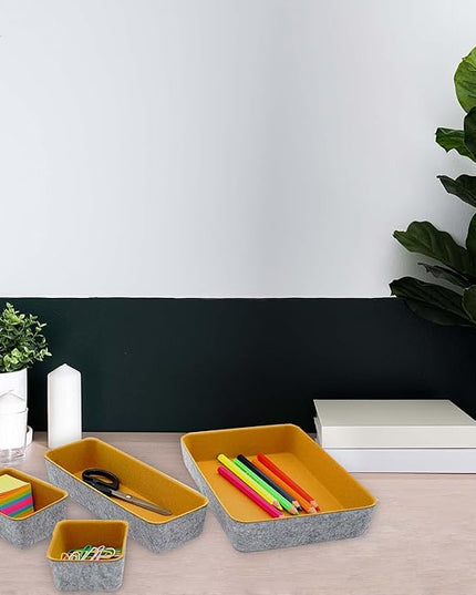 Welaxy Felt Desk Drawer Organizer Trays, 8-Piece Storage Bins for Office Supplies, Entryway Catchall, Makeup & Decluttering (Curry)