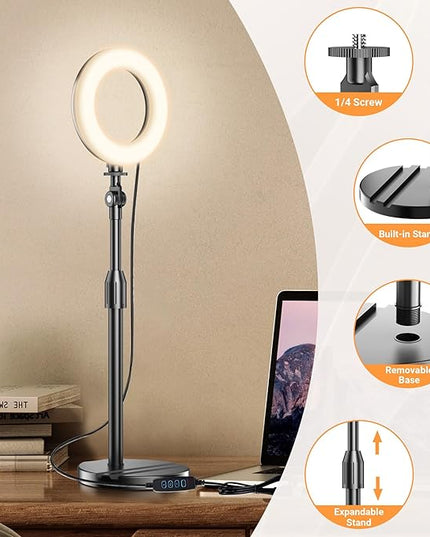 Portable Travel Ring Light for Laptop Zoom Video Conference, 5'' Bright Circle Light with Extendable Stand, Small Halo Lighting with Phone Holder for Video Recording Live Stream Facetime Photography