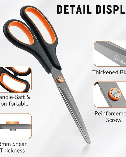 Scissors, 3-Pack Titanium Coated Non-Stick Scissors (8.5’’, 7.5’’, 5.5’’), Comfort Grip, All-Purpose Cutting Tools for Office, Craft, Sewing