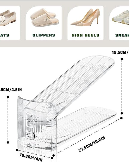 10 PACK Transparent Shoe Stacker,Shoe Slots Organizer for Closet, Shoe Display Space Saver,Adjustable Shoe Rack Organizer Holder for High Heels,Sneakers(Transparent)