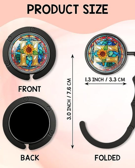 YAZMEEN Stained Glass Initial Foldable Purse Hook for Table, Stained Glass Letter H, Women's Handbag Hanger Holder, Portable Purse Table Hanger, Funny Desk Hook Gifts for Mom Wife Sister Friend BFF