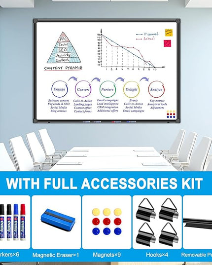 H-Qprobd 40"x30" Magnetic White Board Dry Erase Wall Mount Whiteboard - Office Home Classrooms White Board Hanging Writing Board with Black Aluminum Frame