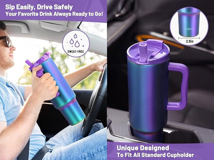 Zukro 50 oz Tumbler With Handle and Flip Straw, Leak Proof Lid, Double-Wall Stainless Steel Water Bottle for Home, Oiffce, Work, Large Vacuum Insulated Travel Cup Fit in Cupholder, BPA-Free, Aurora