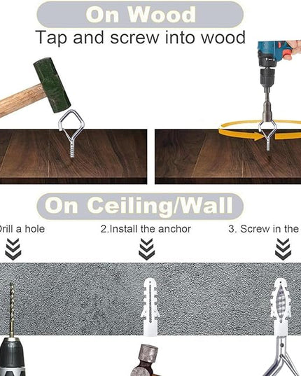 10 PCS Eye Screw Hooks for Hanging Heavy Duty with Safety Buckle.Metal Ceiling Hooks for Hanging Plants,Cup,Wind Chime,Bird Feeders,christmas String Lights at Indoor&Outdoor,2.36 Inch(No Drill Bit)