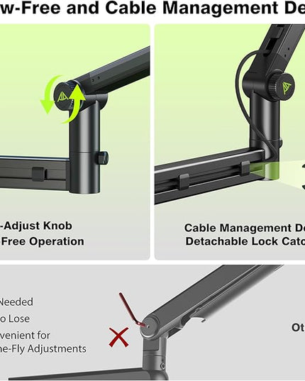Low Profile Boom Arm (Design for Heavy Mic) 6.6lbs Load Capacity, Stable Gear Lock Structure Never Sags, Metal Microphone Stand Desk Mount for Shure SM7B MV7+, Blue Yeti,Rode PodMic