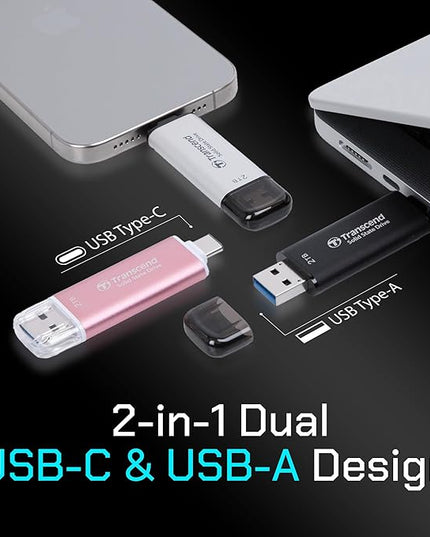 Transcend ESD310 1TB External SSD, Up to 1,050MB/s, Dual USB Drive for iPhone17,16,15, iPad&Mac/Pixel10/Tesla/Steam Deck/ROG Ally/MSI Claw/Android/PS5, 2-in-1 Type C &A, USB 3.2 Gen2 Portable SSD