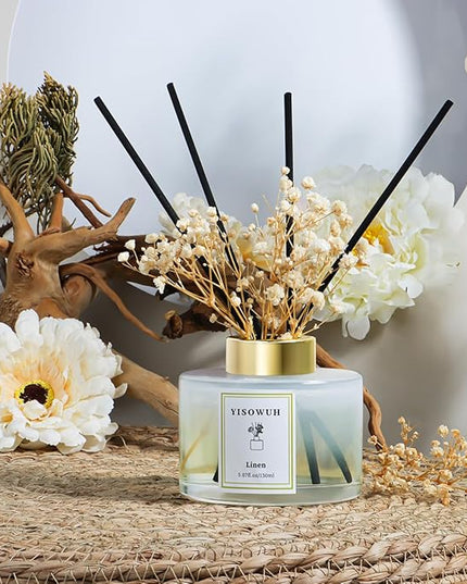 YISOWUH Reed Diffuser Set,5.07 fl oz (150 ml) - Linen Oil Diffusers with 8 Reed Sticks,Home Fragrance Reed Diffuser for Bathroom Shelf Decor