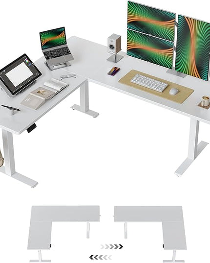 FEZIBO 75x63 L Shaped Standing Desk, Electric Height Adjustable L Shaped Desk, Suitable for Home Office, White